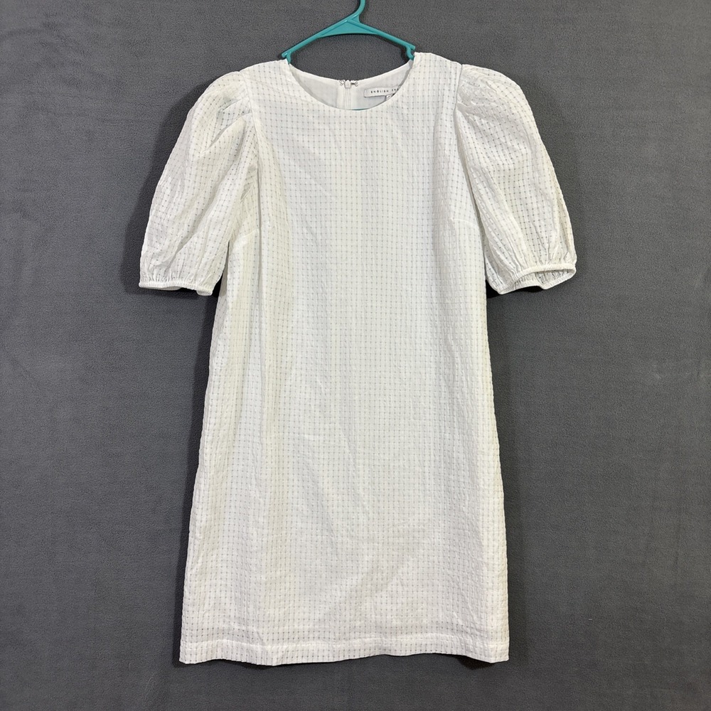 English Factory M White Dress Eyelet Puff Sleeve Coastal‎ Resortwear Brunch Airy